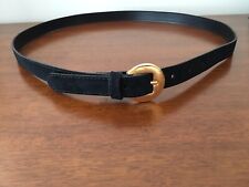 Cintura Donna nera effetto scamosciato con piccola Fibbia tonda color oro lucido