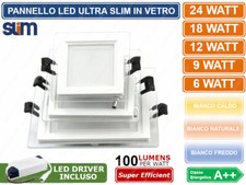 FARETTO PANNELLO LED INCASSO QUADRATO 6W 9W 12W 18W 24W CORNICE IN VETRO OPCACO