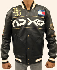 Giacca Varsity in pelle nera F1 Movie Damson Idris