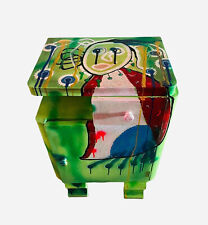 Comodino Mobiletto Anni 60 Dipinto a Mano Tecnica Mista Su Legno Underground Pop