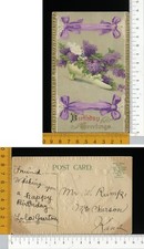 V01386] BUON COMPLEANNO - SCARPA FIORI VIOLA GLICINE E NASTRI _ RILIEVO