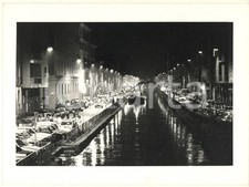1995 MILANO Naviglio Pavese - Barcone-ristorante illuminato *Foto 24x18 (2)