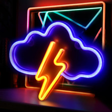 Scritte Neon Nuvole Blu Fulmine Giallo - Insegna Luminosa LED Da Parete, Aliment