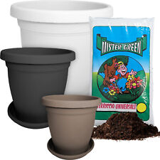 Set Vaso Verona con Sottovaso e Terriccio Plastica per Giardino Interno Esterno