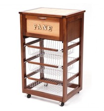CARRELLO CUCINA PORTA PANE CON CASSETTO PORTAPANE  3 CESTI LEGNO TIPO MASLEGNO 