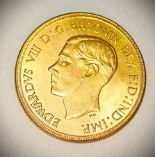 Moneta inglese testa di re Edoardo sovrana placcata oro 5 sterline