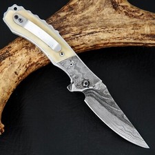 coltello Chiudibile  fatto a mano in acciao dmasco forgiato sgocciolato Patada 