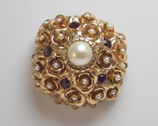 Spilla fiore grande oro perle stile vintage anni '50 da giacca artigianale abito