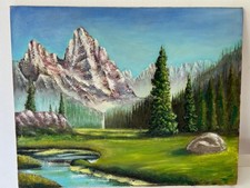 dipinto olio su tela quadro panorama con paesaggio di montagna fto 50x40