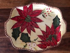 Vassoio ovale in ceramica Stella di Natale - Centrotavola Natalizio Vintage