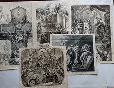 5 Stampe antiche '800 Pasqua Santo Sepolcro Uova Pasqua Gesù Pilato