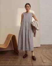 Abito in lino a quadri spaziali a strati brindisi - M - Nuovo senza etichette