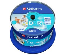 Verbatim CD-R AZO Wide Inkjet Printable 700 MB - Confezione da 50 pezzi per archiviazione sicura u