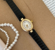 Gold Watch For Women | Black Leather Strap | Oval Minimalist Watch | Felise