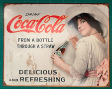 Insegna in metallo Coca Cola 16 x 12 pollici bevande bottiglia bibite diner pubblicità americana