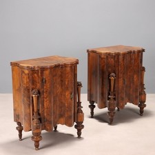 Antichi Comodini Art Decò Noce Radica Intagli Floreali Italia XX Sec Originali