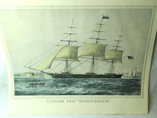 Currier and Ives Clipper Ship Nightingale Lithograph Reprint 9x13.5 inch. SH1