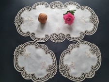 Set 3 centrini in puro lino bellora con ricamo Cantu' a mano ecru' color