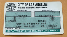 TESSERA DI REGISTRAZIONE TENNIS VINTAGE 1983 CITTÀ DI LOS ANGELES PARCHI E RICREAZIONE