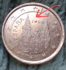 Moneta 5 Cent 1999 Spagna con Eccesso di Materiale nel tondo del primo 9 di 1999