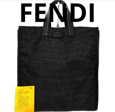Borsa tote FENDI in nylon lucertola goffrata coccodrillo autentica nera...