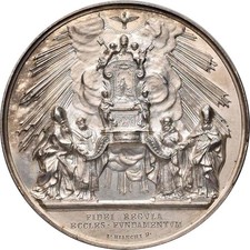 Medaglia  AG  Papa Pio IX Anno XV qFDC/FDC Anno 1860 "La Cattedra di S.Pietro"