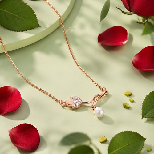 Collana perle cuore oro rosa