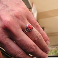 ANELLO CORALLO ROSSO FUOCO ORIGINALE SARDEGNA argento oro vintage 6,5 ITALIA CUORE AKA 