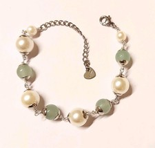 Bracciale in acciaio e alluminio con avventurina tonda da 8 mm perle sintetiche 