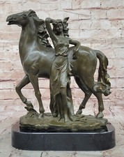 Milo Lady E Cavallo Bronzo Scultura Statua Art Nouveau Stile Firmato Artistico