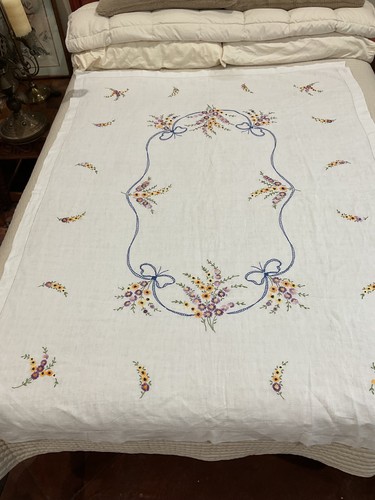 Tovaglia lino vintage - , ricamata