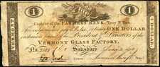 VT $1 SALISBURY Vermont Glass Factory Farmers Bank Troy NY gennaio 1814 VT1680-205