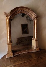 Rara Specchiera specchio cornice ad edicola impero dorata 1800 XIX secolo oro 