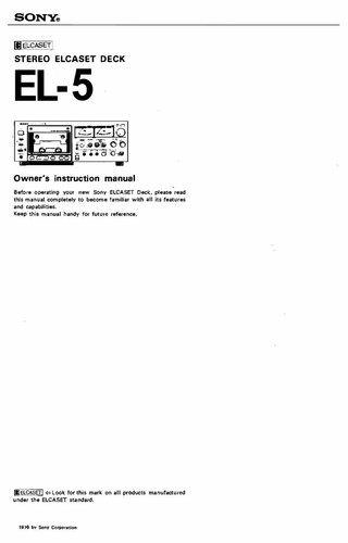 Sony elcaset deck manuale - deck,