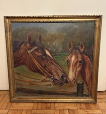 Quadro Antico Olio Su Tavola Di Morgari - Ritratto Cavalli