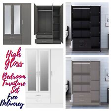 Armadio a specchio 3 ante 2 cassetti bianco lucido grigio set mobili camera da letto