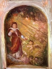 Antico dipinto olio Santa