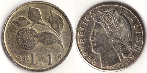 Lira 1946 arancia fac - 1946, fac-simile