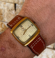 Orologio Zodiac automatico vintage anni 70 schermo TV quadrato placcato oro...