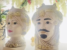 Coppia Teste Di Moro Ceramica Colore Oro