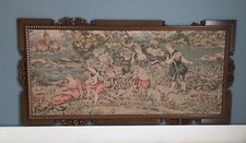 Arazzo da parete antico anni 70 tessuto Gobelin,cornice In legno noce Intagliato