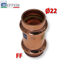 Raccordo dritto manicotto FF Ø 22 mm - rame a pressare UNICO per acqua e gas