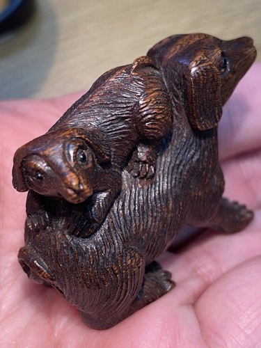 Antico cane cucciolo netsuke - e,