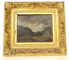 HSP Tavolo Edouard Chauvin Paesaggio Montagne Donna Padrone Di Pecore XIX
