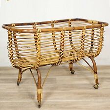 Antica Culla in vimini fioriera lettino bambu vintage anni 40 Portavaso