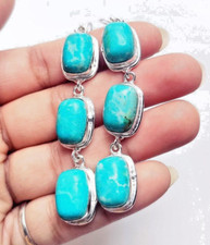 Orecchini gioielli fatti a mano argento sterling 925 pietra preziosa Larimar caraibica 2,10"