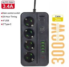 CIABATTA ELETTRICA MULTIPRESA 10 IN 1 DA 3000W 13A CON 4 PRESE + 4 USB-A+2 USB-C