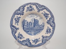 VINTAGE JOHNSON BROS OLD BRITAIN CASTLE BLU PIATTO FONDO SEMI-PORCELLANA DIFETTO