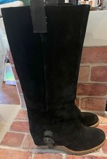 STIVALI CON CAPPUCCIO E ZEPPA AL GINOCCHIO SCAMOSCIATI NERI CENERE HANNAH 37,5/7