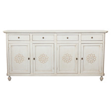 CREDENZA BASE NAPOLETANA SHABBY CHIC 4 ANTE BIANCO ANTICATO CON DECORO ROSONE
